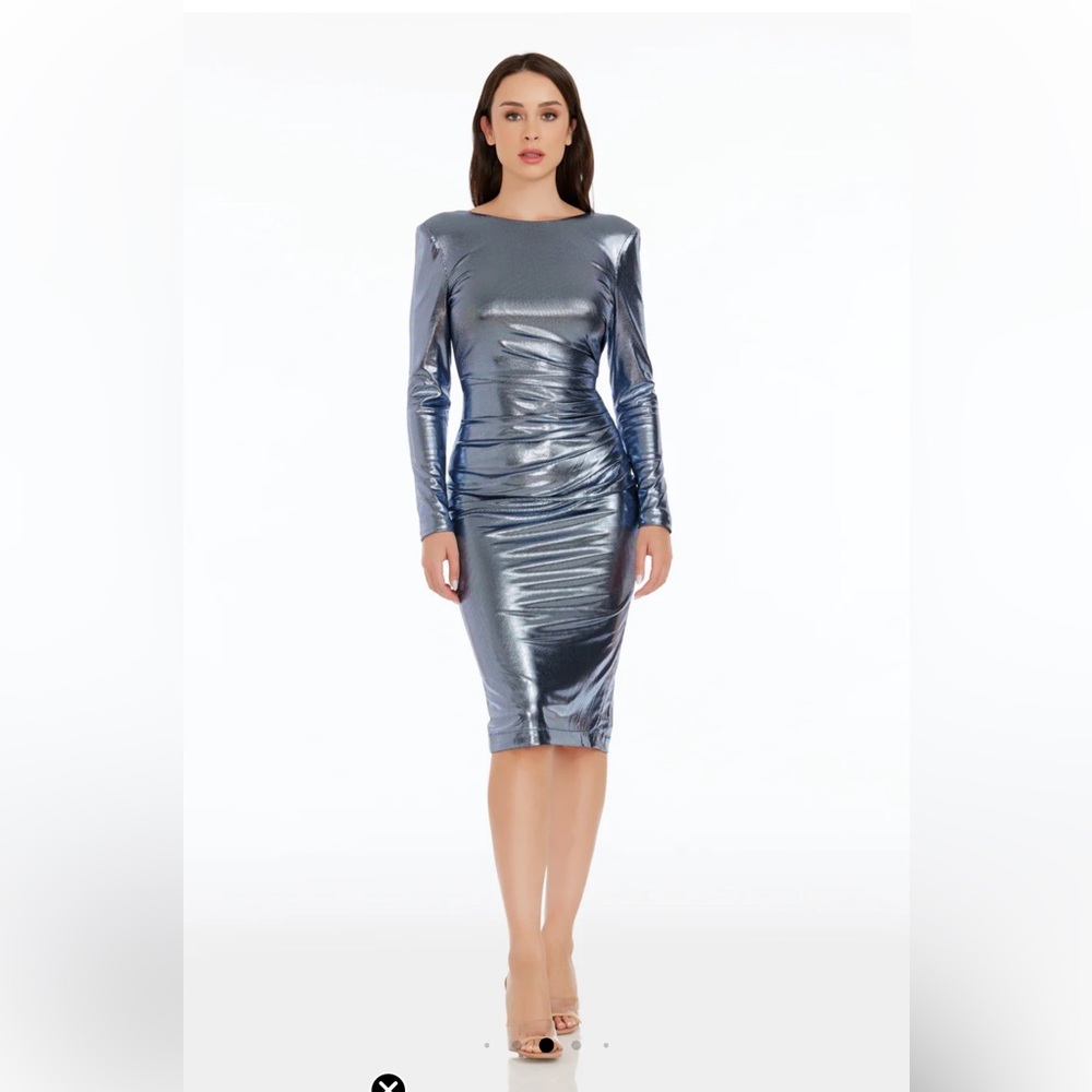 Dress the Population Shimmering Silver Midi Dress